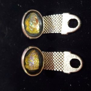 Vintage Cufflinks AB or Iridescent Center Stone Lava Glass ? or Lamode?